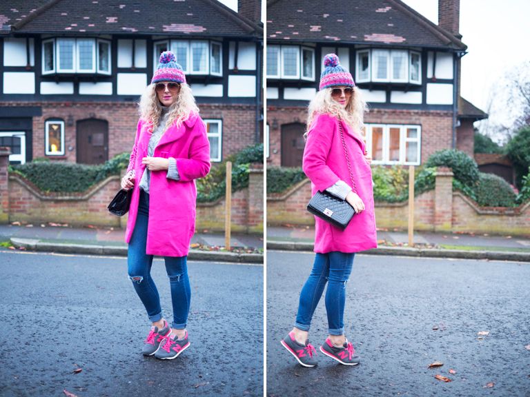 Rainbows & Fairy Dust: A Hot Pink Winter Hot Pink OASAP Coats, Blue Asos Jeans, Hot Pink New Balance